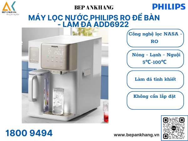 Máy lọc nước Philips RO để bàn ADD6922 - Làm đá tự động